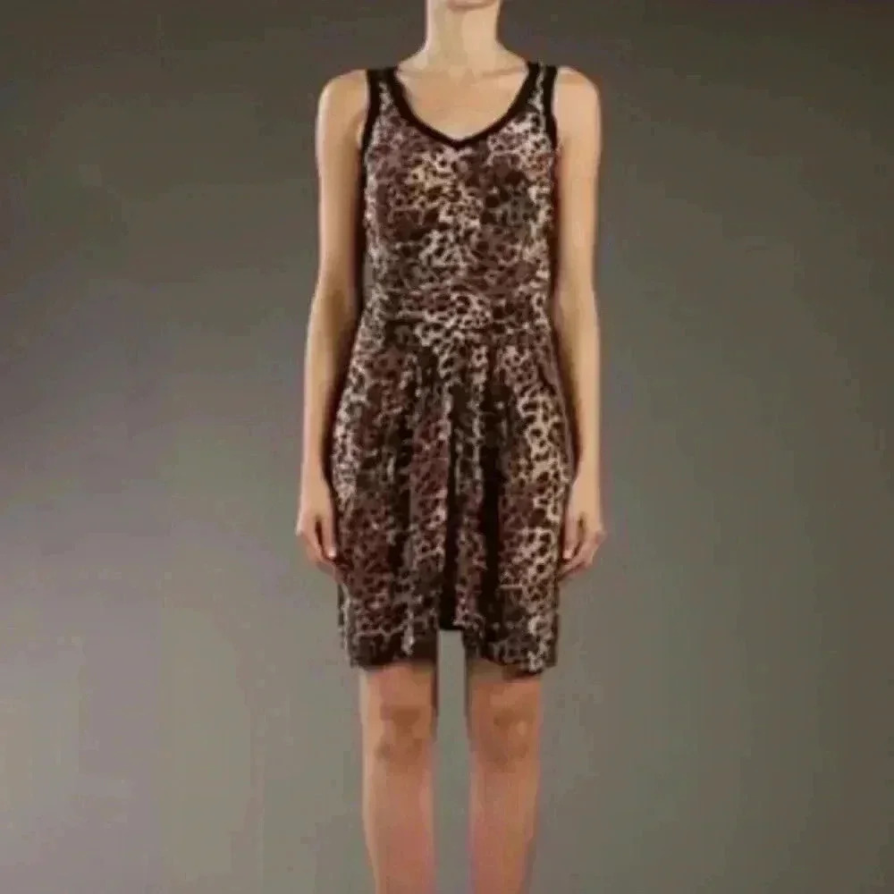 Isabel Marant Silk Tank Mini Dress Leopard Print Ruched Jafney 1 XS S Brown Slip